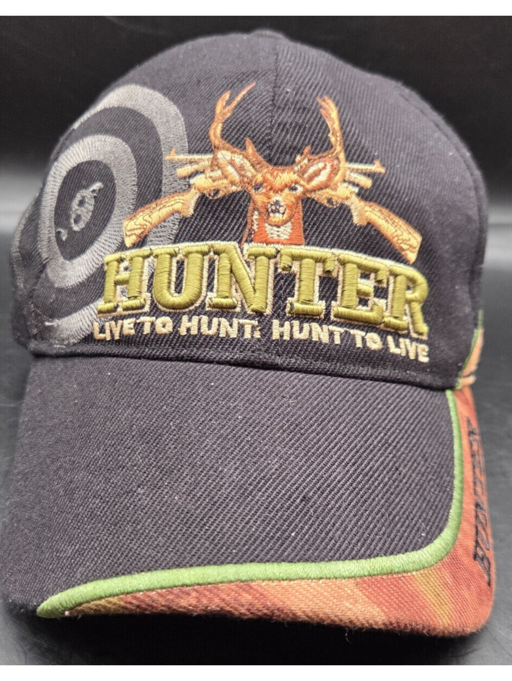 Hunting Camo Hat Orange Black Trucker Snapback Outdoor Cap Adjust Exc Condition